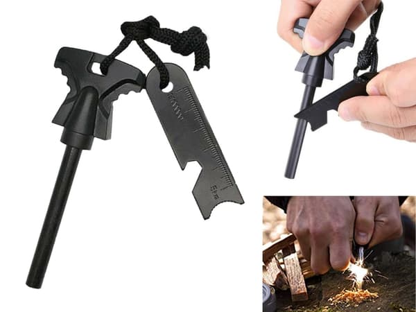 Överlevnadskit 10-delar - Kompass, tändstål, kniv, lampa m.m.