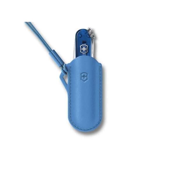 Victorinox "SUMMER RAIN" läderficka för CLASSIC pennkniv, 70 x 39 x 4 mm, blå, med sladd.