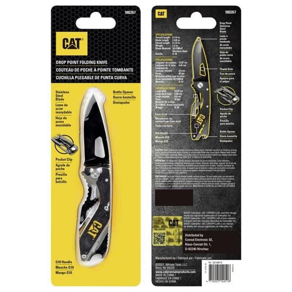 CAT 980267 Fällkniv med 6,7 cm blad och bältesklämma Längd 158 mm