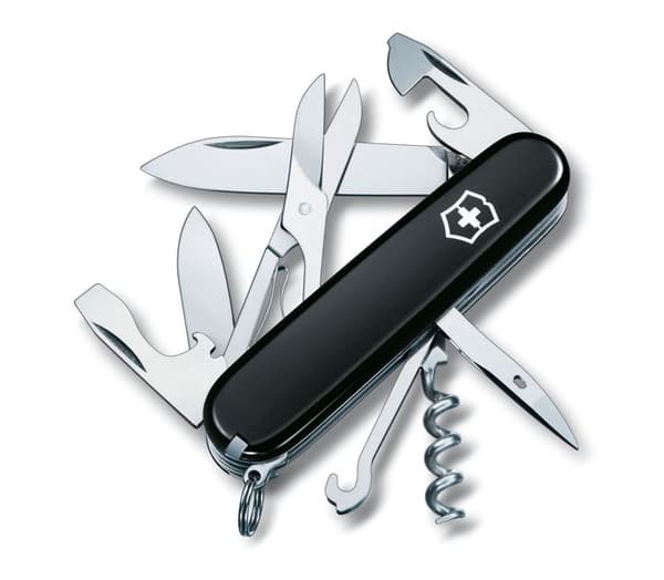 Victorinox Climber Swiss kniv, 14 funktioner, inklusive sax och multifunktionskrok, 82 gr, svart färg.