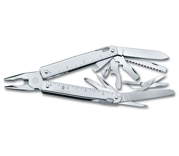 Victorinox SwissTool X Swiss multiverktyg, 28 funktioner, robust, vikt 345 g, rostfritt stål, med läderpåse.