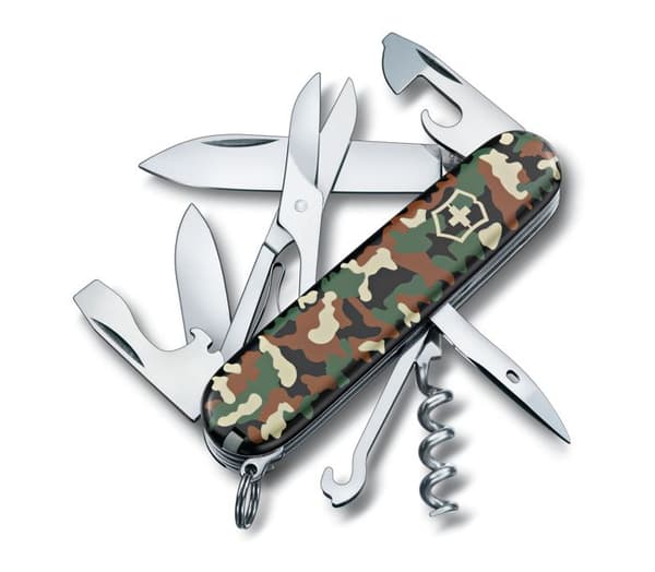 Victorinox Climber Swiss kniv, 14 funktioner, inklusive sax och multifunktionskrok, 82 g, kamouflagefärg.