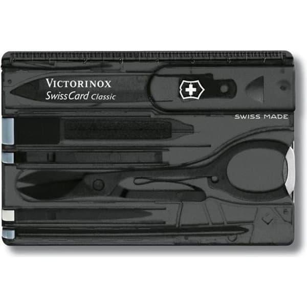 Victorinox Carte suisse klassisk svart genomskinlig fickkniv 0.7133.T3B1 med 10 funktioner inklusive sax och kulspetspenna
