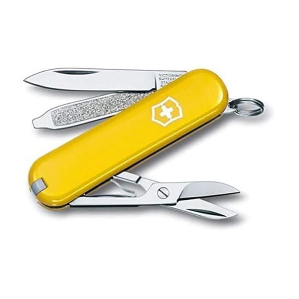 Klassisk SD Victorinox schweizisk armékniv 0.6223.8B1 med blad i rostfritt stål och 7 funktioner i blister - Gul