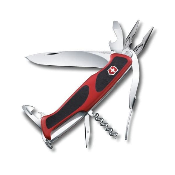Victorinox Ranger Grip 74 schweizisk armékniv 0.9723.CB1 Röd/Svart, 14 funktioner Inkluderar stort låsbart blad och nyckel