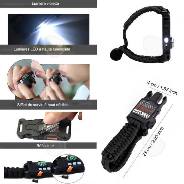 C Överlevnadsarmband 120 mah överlevnad nödvändighet vandring vandring 120 mah kapacitet svart paracord multifunktions överlevnadsarmband