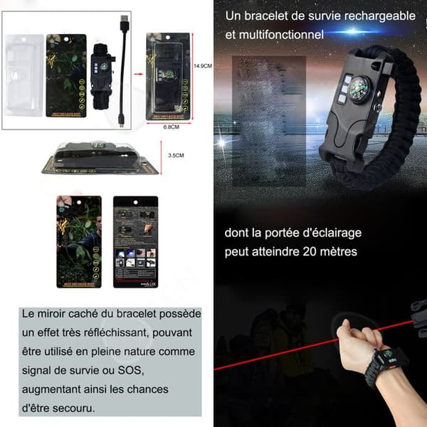 C Överlevnadsarmband 120 mah överlevnad nödvändighet vandring vandring 120 mah kapacitet svart paracord multifunktions överlevnadsarmband
