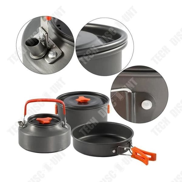 TD® Portable Camping Kastrull Kit Nonstick Köksredskap Set Aluminium Picknickskålar Orange - Typ matlagning se