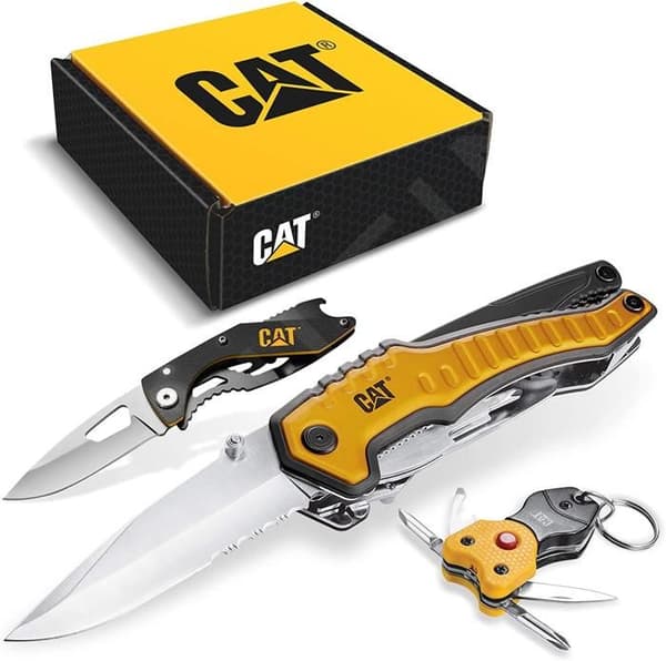 Caterpillar Verktyg Presentset 3 delar, kniv, multifunktionsverktyg och nyckelring CT240125