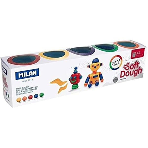 Soft Dough Glitter Set - MILAN - 913505G - 5 lådor à 142g - Glitterfärger - För barn