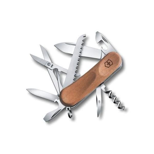 Victorinox Evolution Wood 17 schweizisk armékniv 2.3911.63B1 med 13 funktioner inklusive sax och nagelfil i blisterförpackning