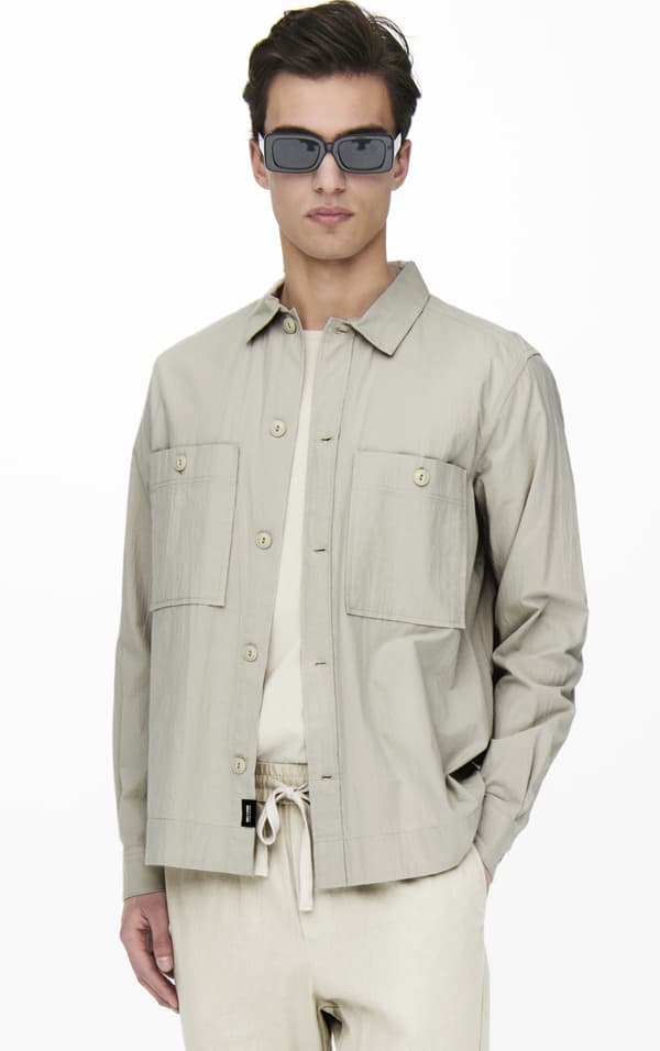 Only & Sons - onsDash Stretch Overshirt Ljusbeige S