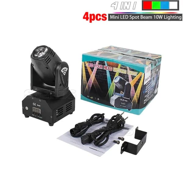 LED Spot Beam Moving Head-ljus, Mini storlek, RGBW-färgblandning, 4 st, EU-kontakt