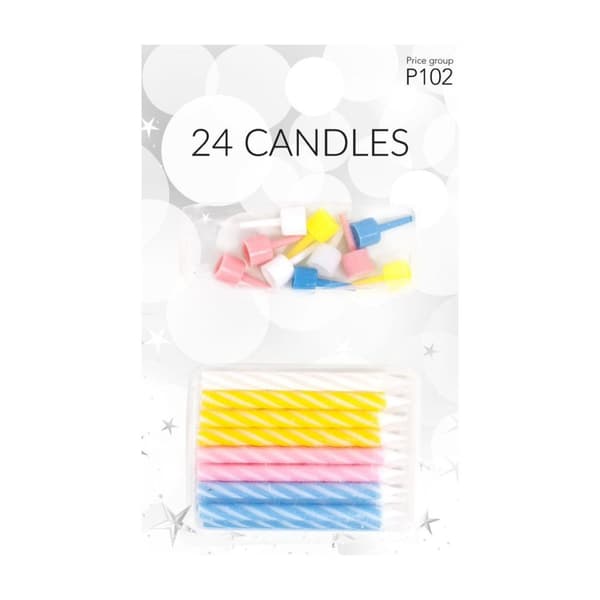 Tårtljus med hållare mixade färger 24-pack