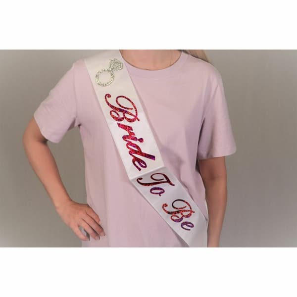 Magband "Bride to be" Vitt/Rosa 78x9cm