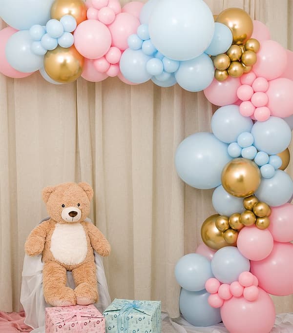 Ballongbåge Gender reveal / Babyshower Rosa Blå Guld