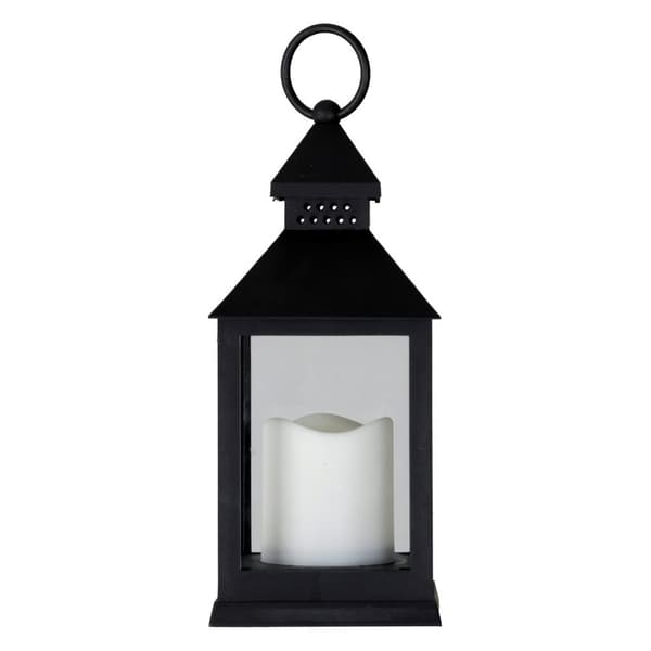 Lykta m blockljus 24cm, svart plast, LED