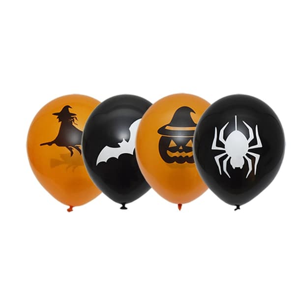 Ballonger Halloween Svart/Orange m. tryck 6-pack