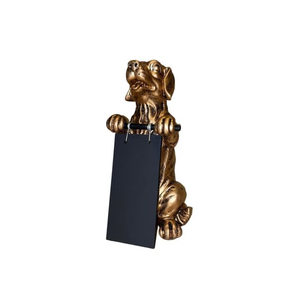 Hundstaty med griffeltavla 23cm Guldfärg