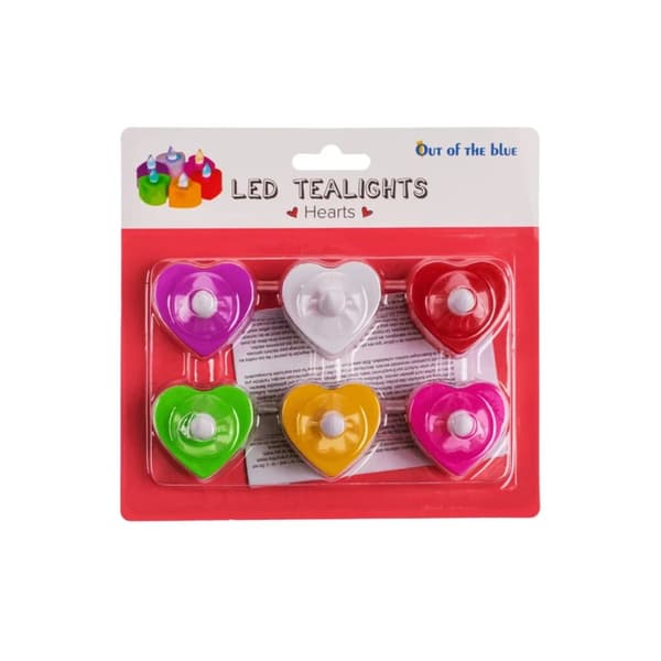 Värmeljus hjärtformade LED mixade färger 4cm 6-pack