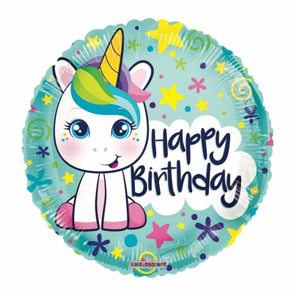 Folieballong Unicorn "Happy Birthday" rund 46cm