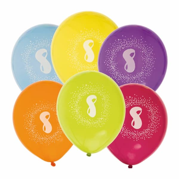 Ballong 12" 8års födelsedag siffra Flerfärgad 6-pack