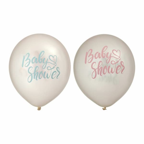 Latexballong "BabyShower" Vit/Rosa/Blå 30cm 6-pack