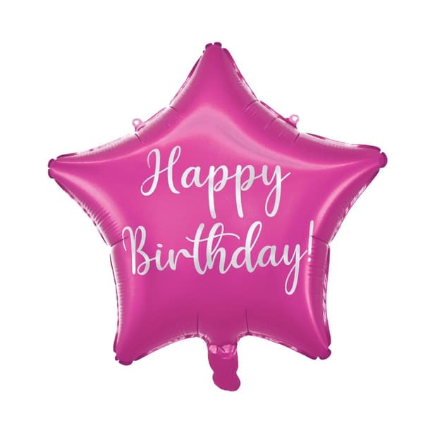 Folieballong Stjärna "Happy Birthday" Rosa