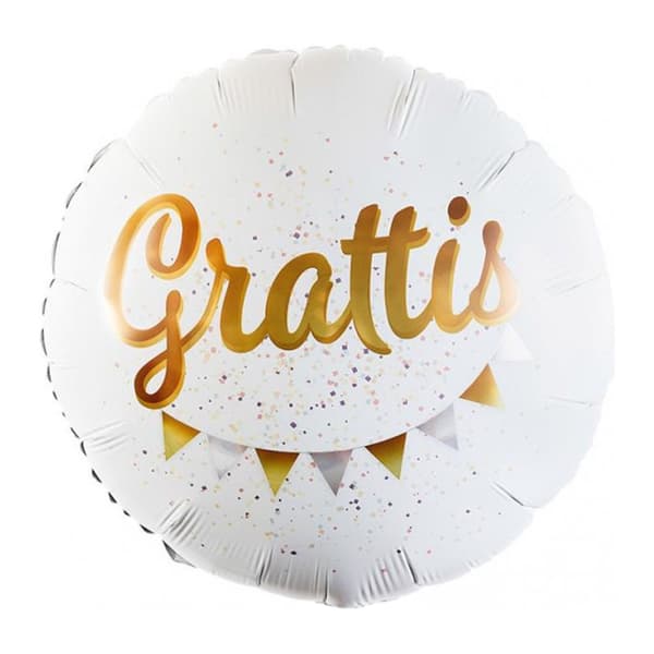 Folieballong "Grattis" Vit / Guld 53cm
