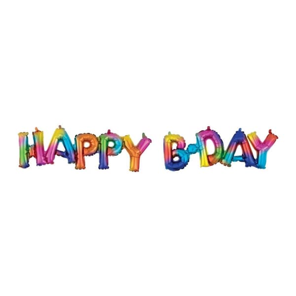 Folieballong "Happy B-Day" Regnbåge 50x22cm
