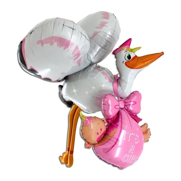 Folieballong Baby Girl Stork 3D 165cm