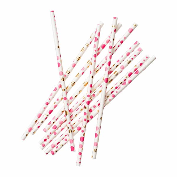 Pappersugrör Rosa Prickar 24-pack