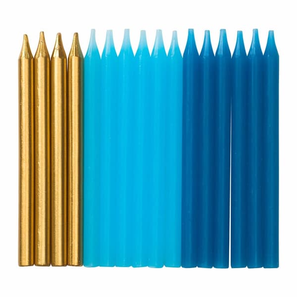 Tårtljus Blå/Guld 7,5x0,5cm 16-pack