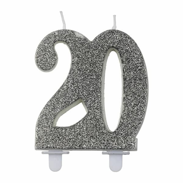 Tårtljus Glitter Siffra 20 Silver