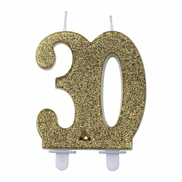 Tårtljus Glitter Siffra 30 Guld