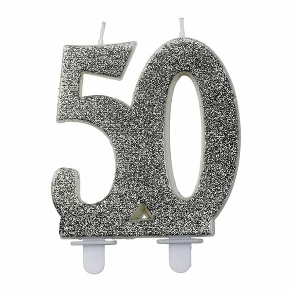 Tårtljus Glitter Siffra 50 Silver