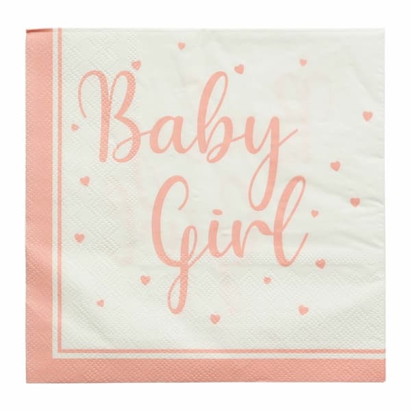 Pappersservett "Baby Girl" Rosa/Vit 33x33cm 16-pack