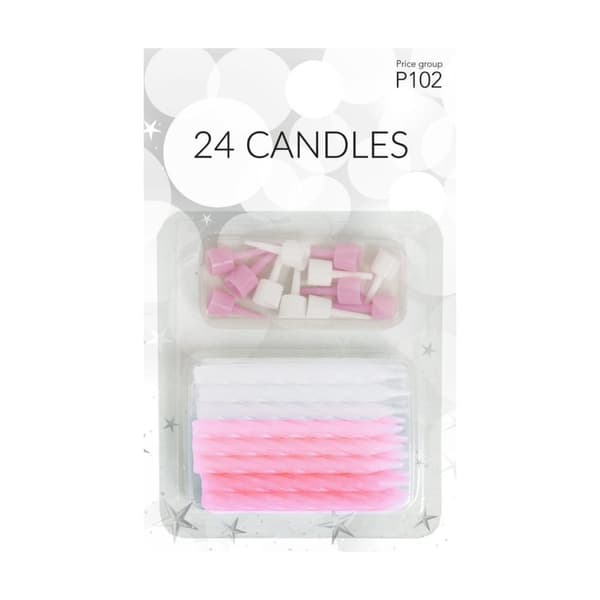 Tårtljus med hållare vit/rosa 24-pack