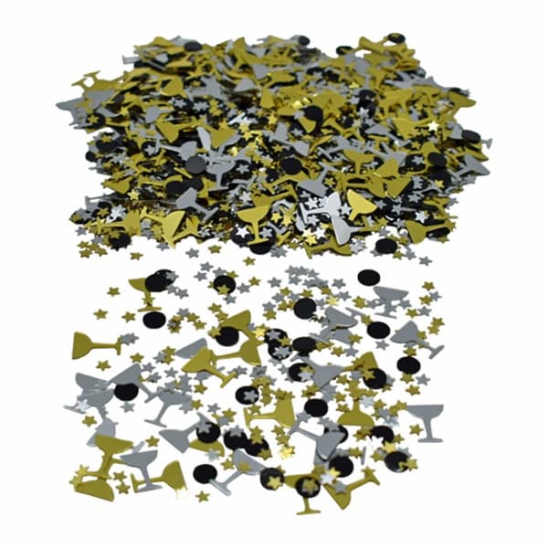 Konfetti Stjärnor/Champagneglas Guld/Silver/Svart ca 20g