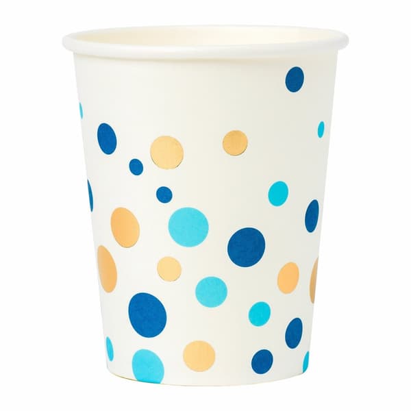 Pappersmugg Blå prickar 250ml 8-pack