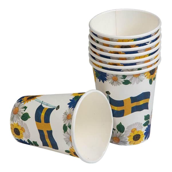 Pappersmugg Sverigeflagga / Blommor 8-pack