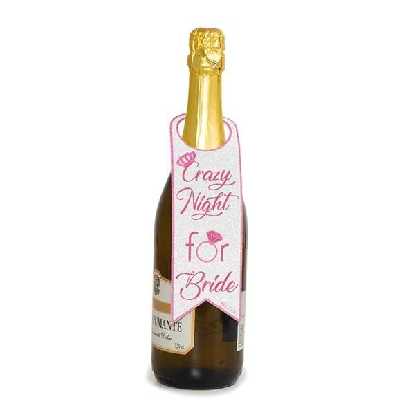 Etikett Champagneflaska "Crazy night for bride" Rosa glitter 2-pack