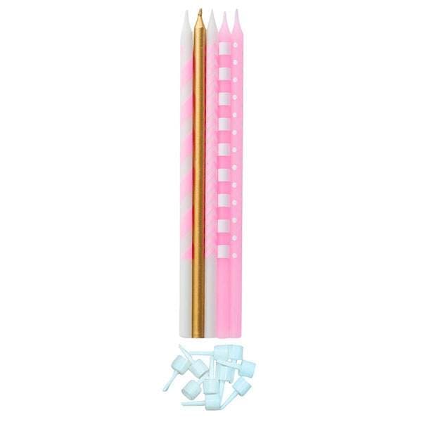 Tårtljus Rosa / Guld 15,5cm 10-pack