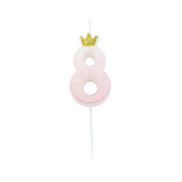 Tårtljus / Sifferljus Prinsesskrona Rosa Siffra "8" 9.5cm