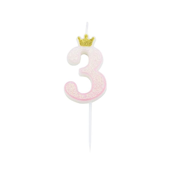 Tårtljus / Sifferljus Prinsesskrona Rosa Siffra "3" 9.5cm