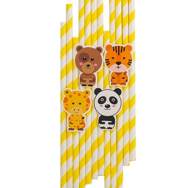 Papperssugrör Zoo Party Gul 20cm 10-pack