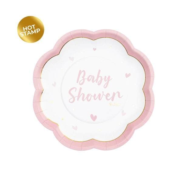Papperstallrik "Baby Shower" Ljusrosa Blomform 20cm 8-pack