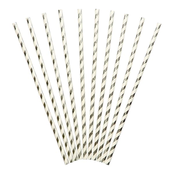 Papperssugrör Randig Silver/Vit 10-pack