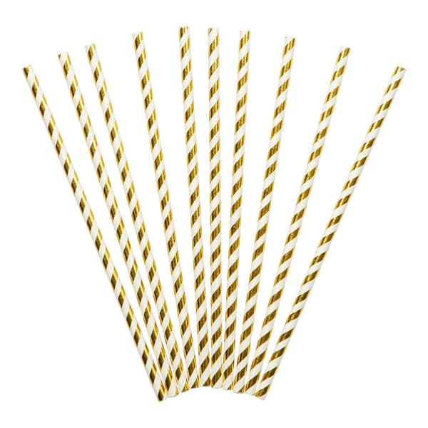 Papperssugrör Randig Guld/Vit 10-pack