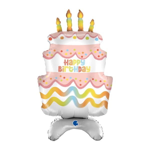 Folieballong Tårta "Happy Birthday" på fot 97cm